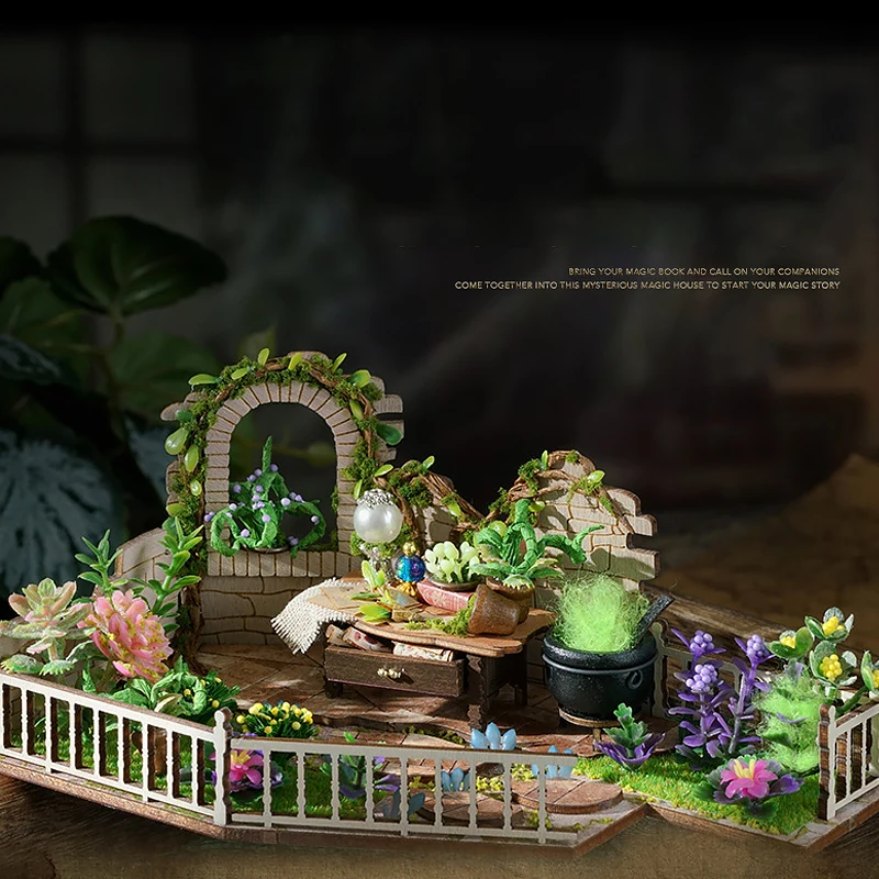 Zuuton DIY Miniature Magic Doll House Kit Wooden Gothic Clock Tower Building Model with LED Light Creative Gift for Home Decor