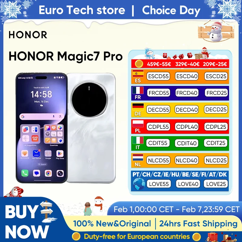 2025 NOUVEAU HONOR Magic7 Pro 5G Smartphone Snapdragon 8 Elite 6.8 ''120Hz LTPO Écran 100W Charge Version mondiale HONOR Magic 7 Pro