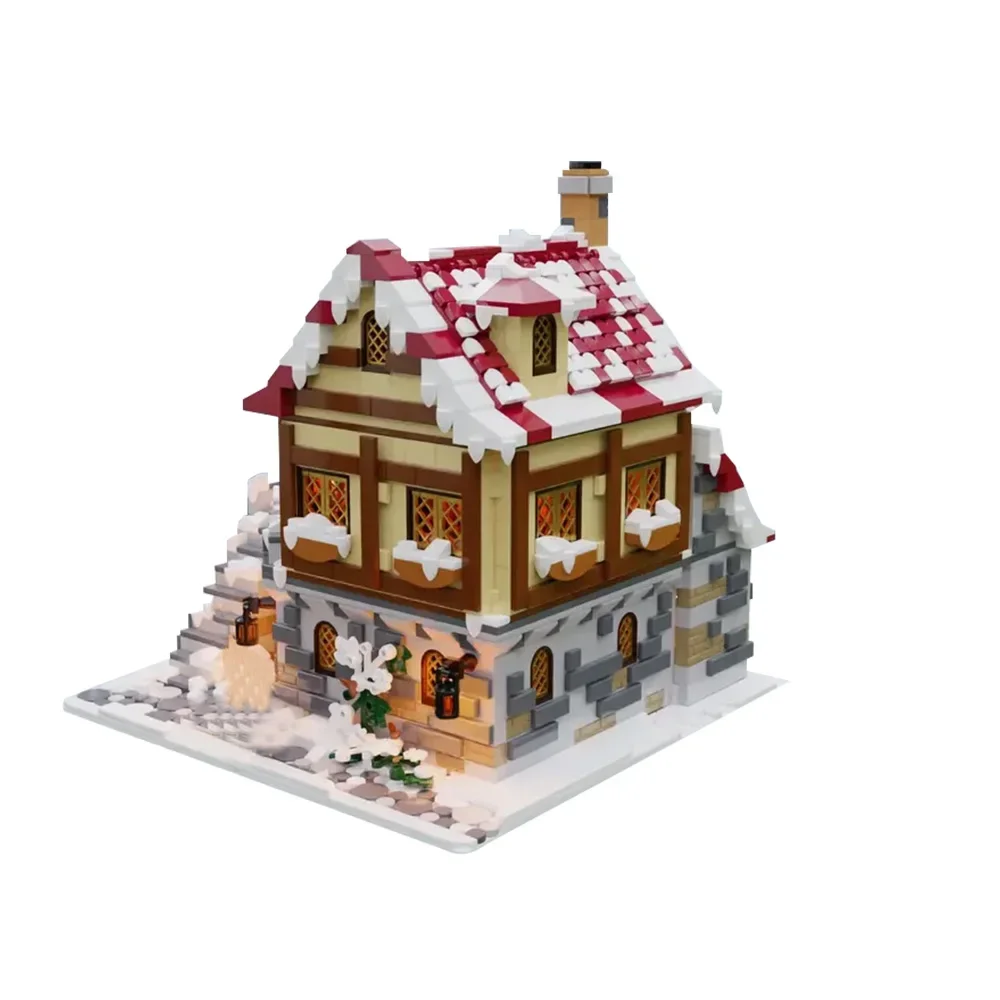 Gobricks MOC โรงเตี๊ยมภายใต้หิมะอิฐรุ่นยุคกลางฤดูหนาว Tavern สถาปัตยกรรมอาคารบล็อกประกอบของเล่นเด็กของขวัญ