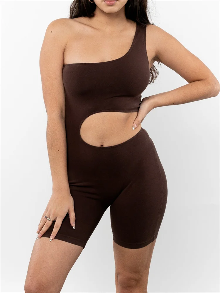 Chronstyle Sexy Vrouwen Jumpsuit Playsuit Clubwear Off Schouder Enkele Riem Bodysuit Hollow Out Slim Zomer Rompertjes Biker Shorts