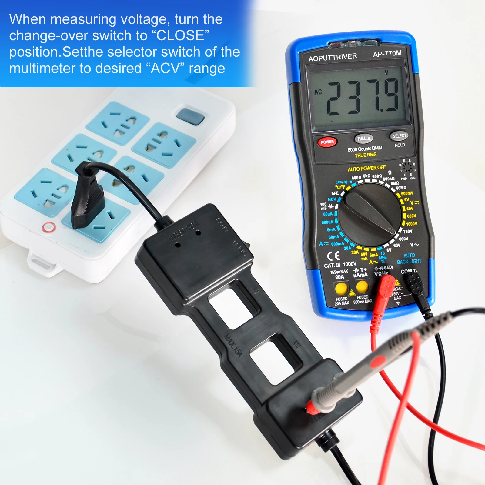 HoldPeak HP-7400A AC Line Splitter Work With Clamp Meter Multimeters Accessory For Safe Measure Of Current Voltage AC 100~230V