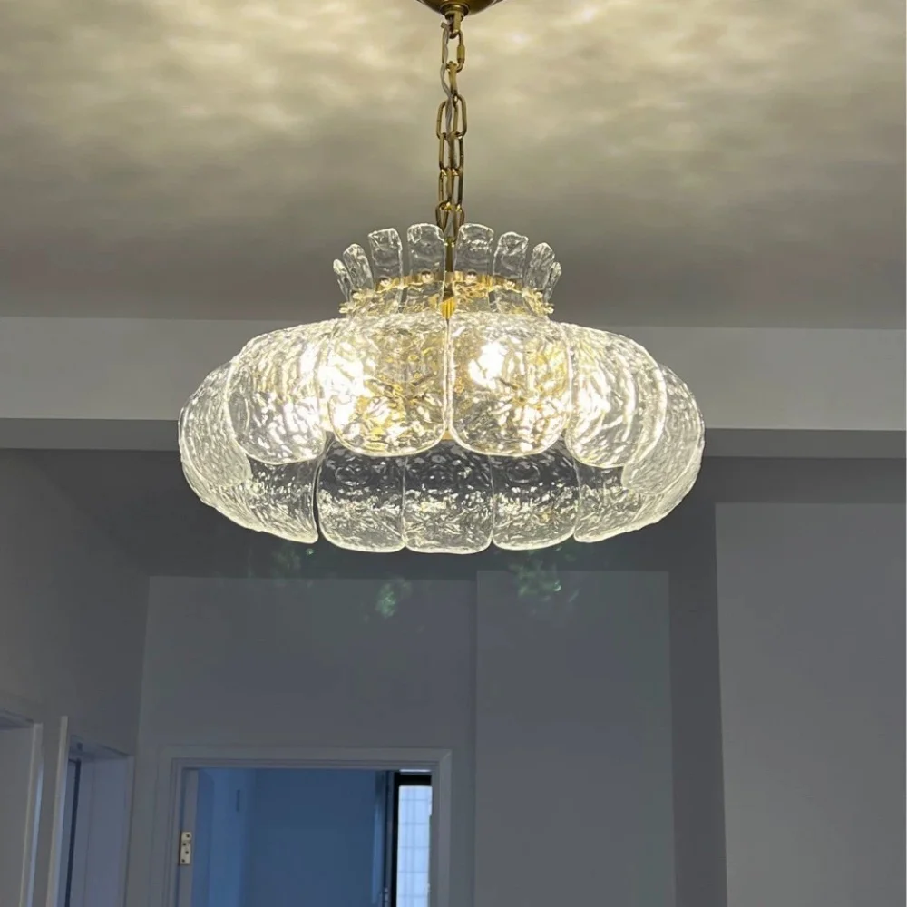French Style Dining Room Bedroom Home Decor Medieval Chandelier LED Nordic Designer Lamp Ice-melting Retro Glass Pendant Lamp