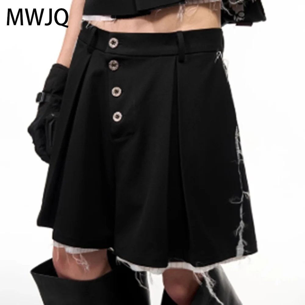

MWJQ Slanting Cardigan Button Fifth Suit Shorts Men Fake Two Piece Sets Casual Loose Single buckle Vest High Street Tide 010405