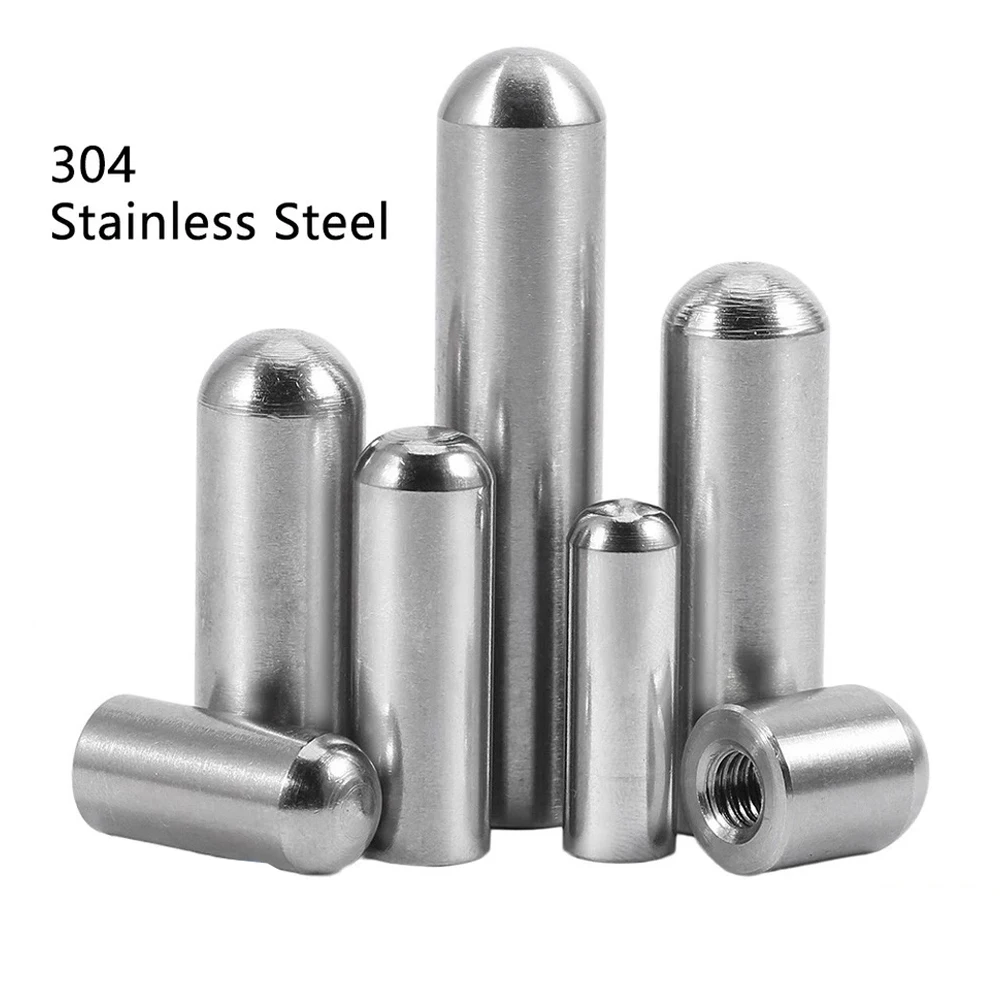 304 Stainless Steel Solid Round Head Cylindrical Pin Locating Dowel Inner Thread Screw Nut Single Round Head
