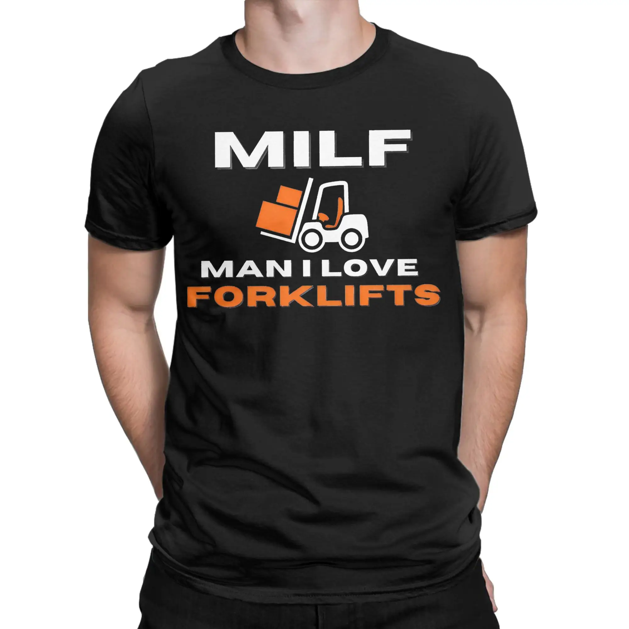 Vintage MILF Man I Love Forklifts   T-Shirt Unisex Cotton Short Sleeve Forklift Operator Round Neck Summer Tops Shirts