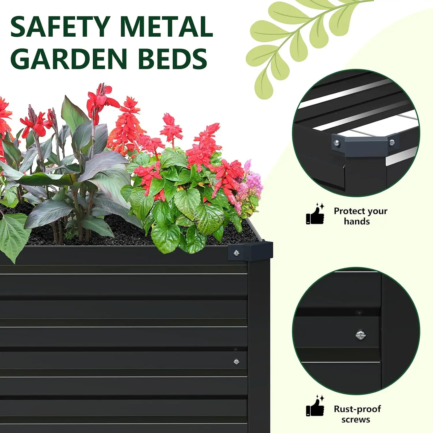 Outdoor Galvanized Metal Planter Box, Black, 2 Pack, Easy Assembly for Vegetables view 4