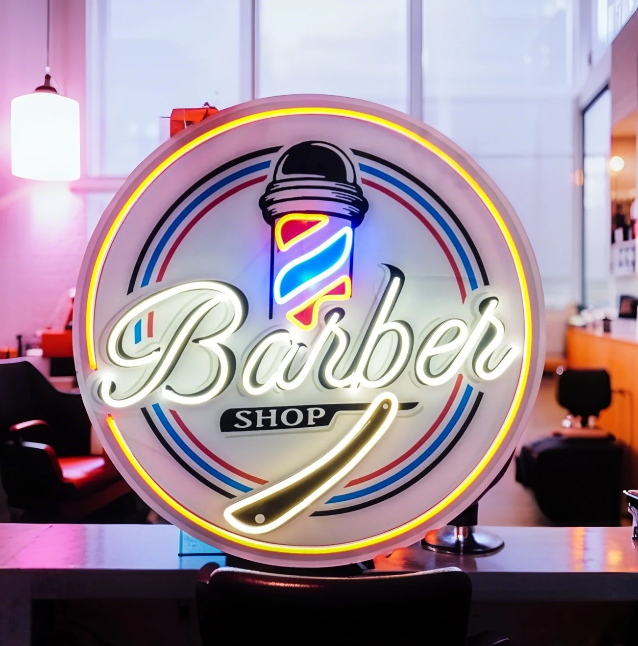 Barber Shop Neon Sign Logo Sign Acrylic Led Wall Decorative Lighting Personalized Uv Print Restaurant Shop Wall Art
