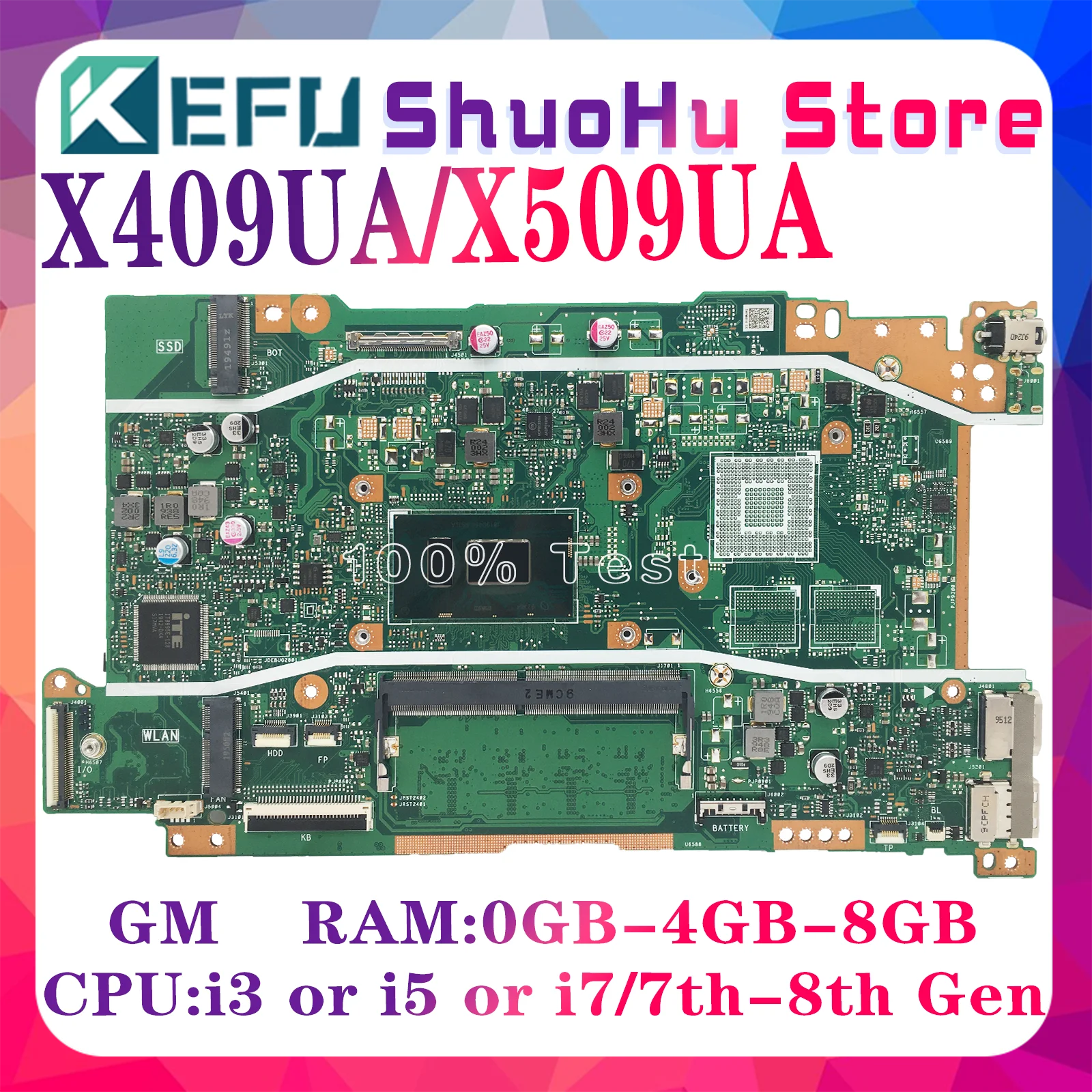 KEFU X409UB Mainboard X409UA X509UA X509UB A409U A509U F409U F509U X409UJ X509UJ Laptop Motherboard i3 i5 i7-7th/8th Gen 4GB