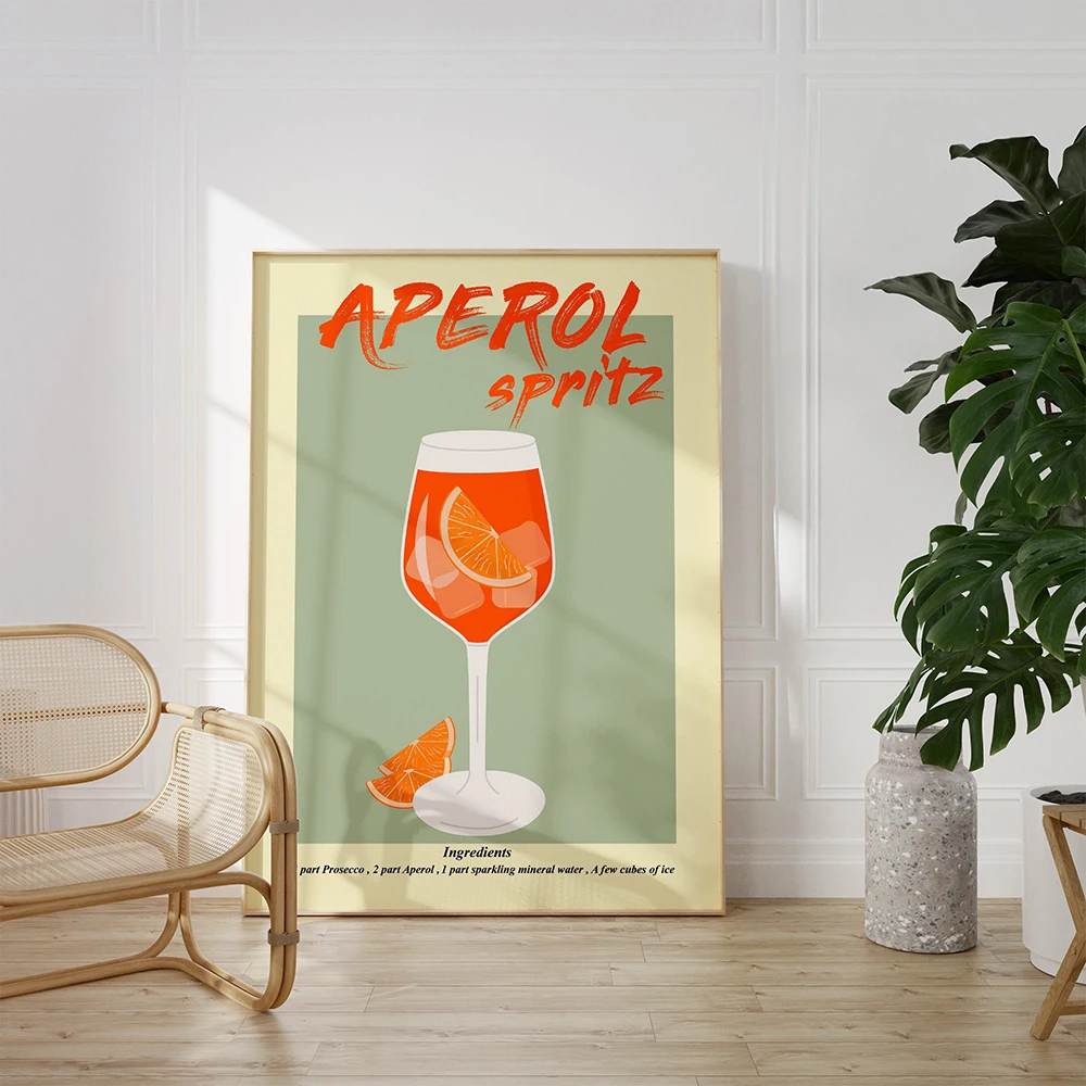 Nordic Retro Poster Aperol Spritz Cocktail Print Canvas Painting Minimalism Modern Colourful Wall Art Picture Kitchen Home Decor