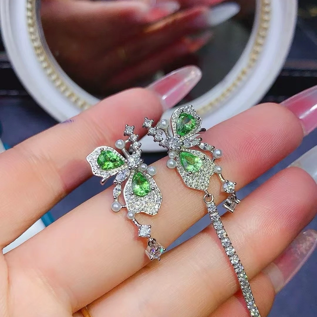 KJJEAXCMY High End Women's Earrings Natural Tsavorite S925 Silver with Electroplating Boasting High Clarity Full Brilliance