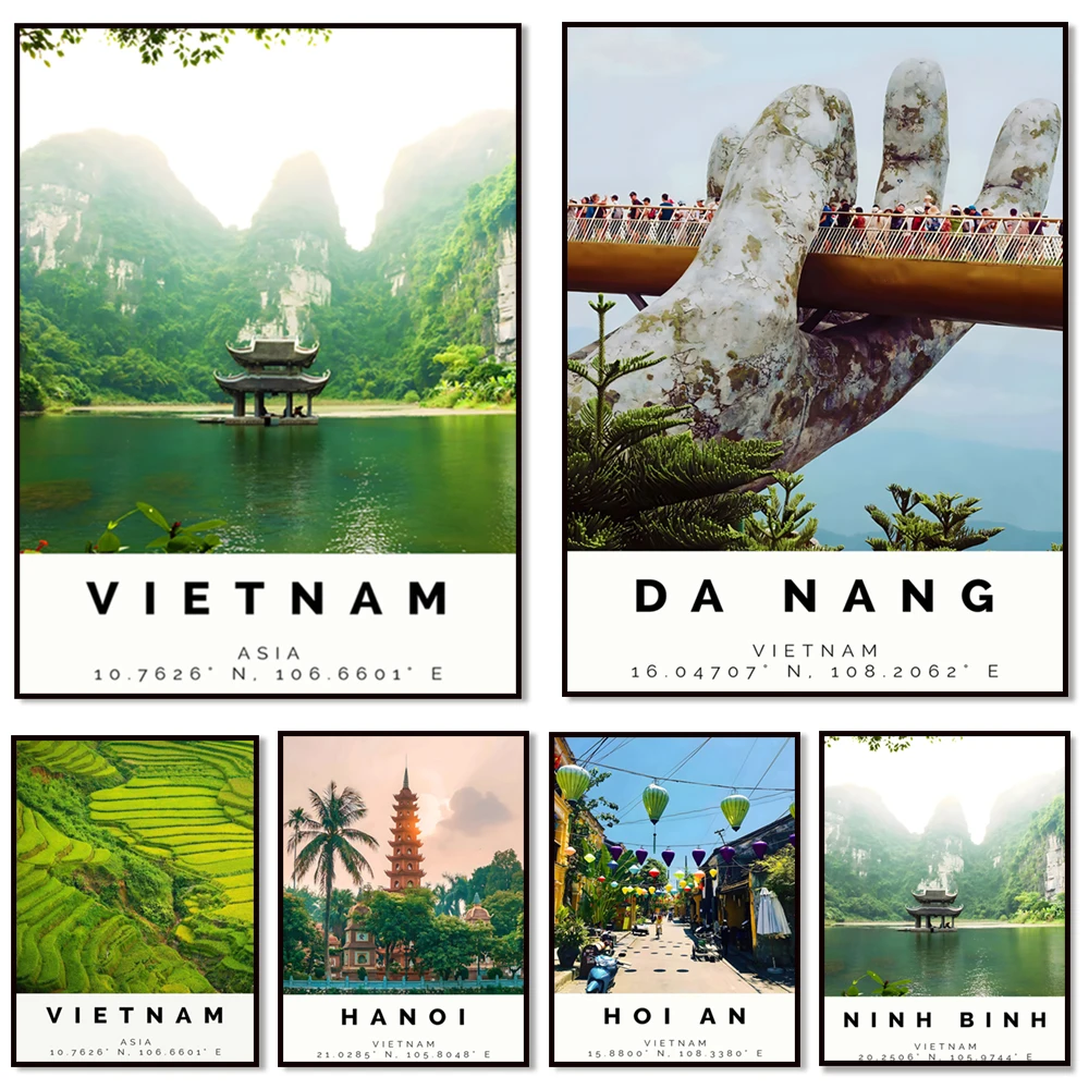 Vietnam Da Nang, Ha Long Bay, ciudad de Ho Chi Minh, Hanoi, Vietnam Chau Doc, Hoi An, Nha Trang, cartel de viaje del Parque Nacional Ba Vit