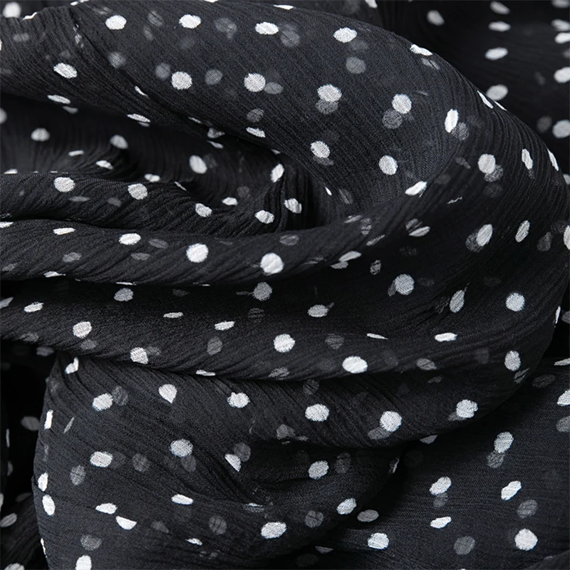 Gonna di seta da donna 100% seta di gelso Punti neri Stampati Gonna lunga tipo con fodera in seta Summer Beach Orlo grande Office Lady M1241