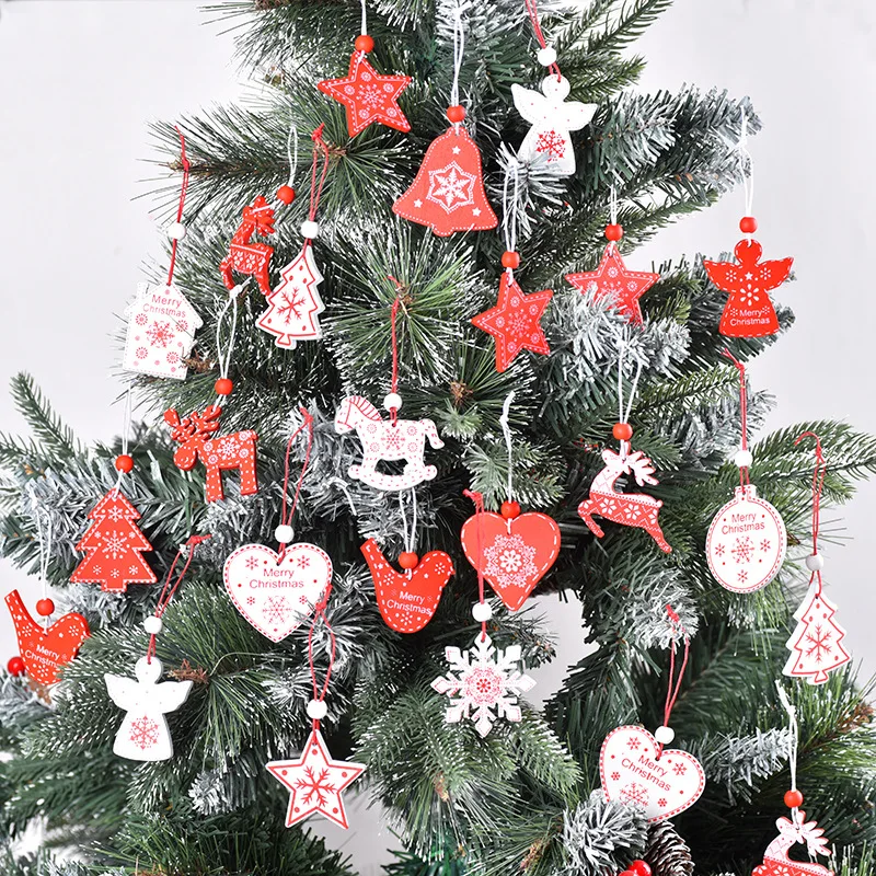 

12pcs Christmas Tree Hanging Ornaments Wooden Pendant Santa Snowman Reindeer Snowflake Bell Christmas Gifts Merry Christmas 2025