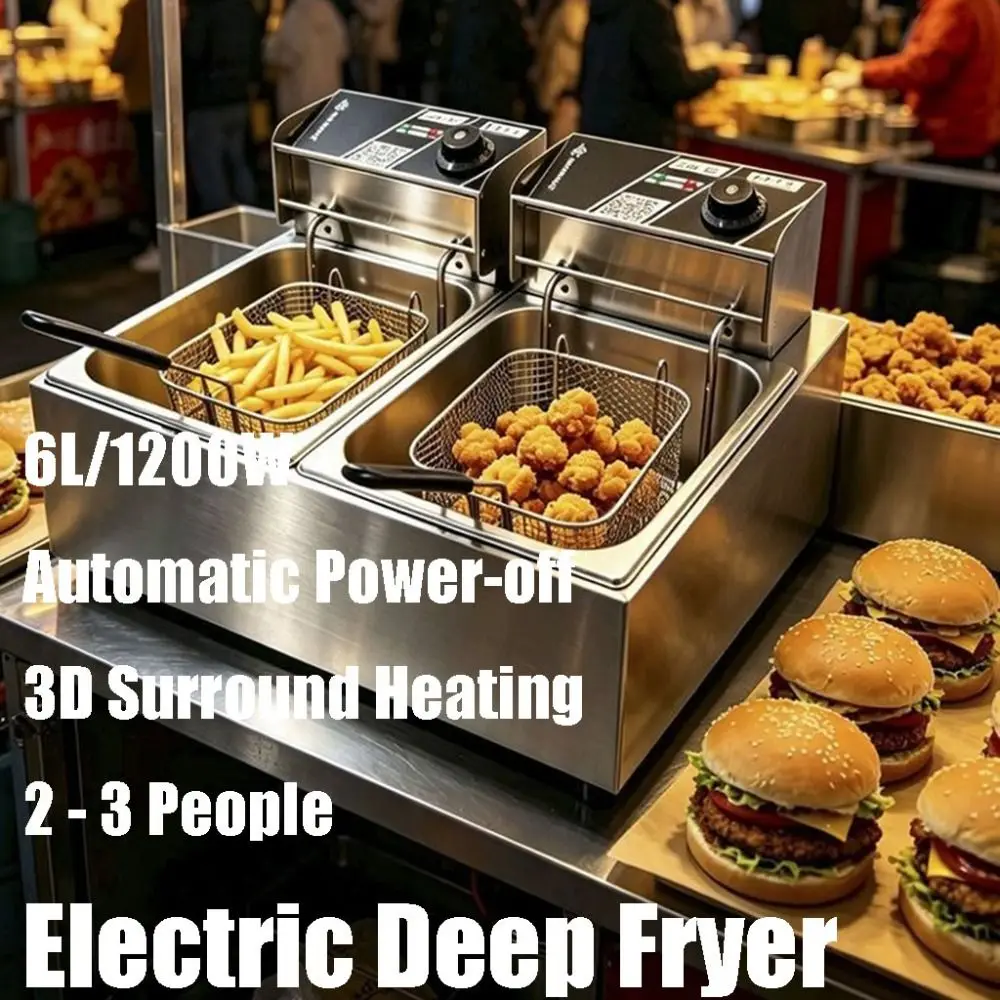 6L Electric Deep Fryer Automatic Power-off 3D Surround Heating Stainless Steel Electric Fryer 2 - 3 People 1200W Air Fryer