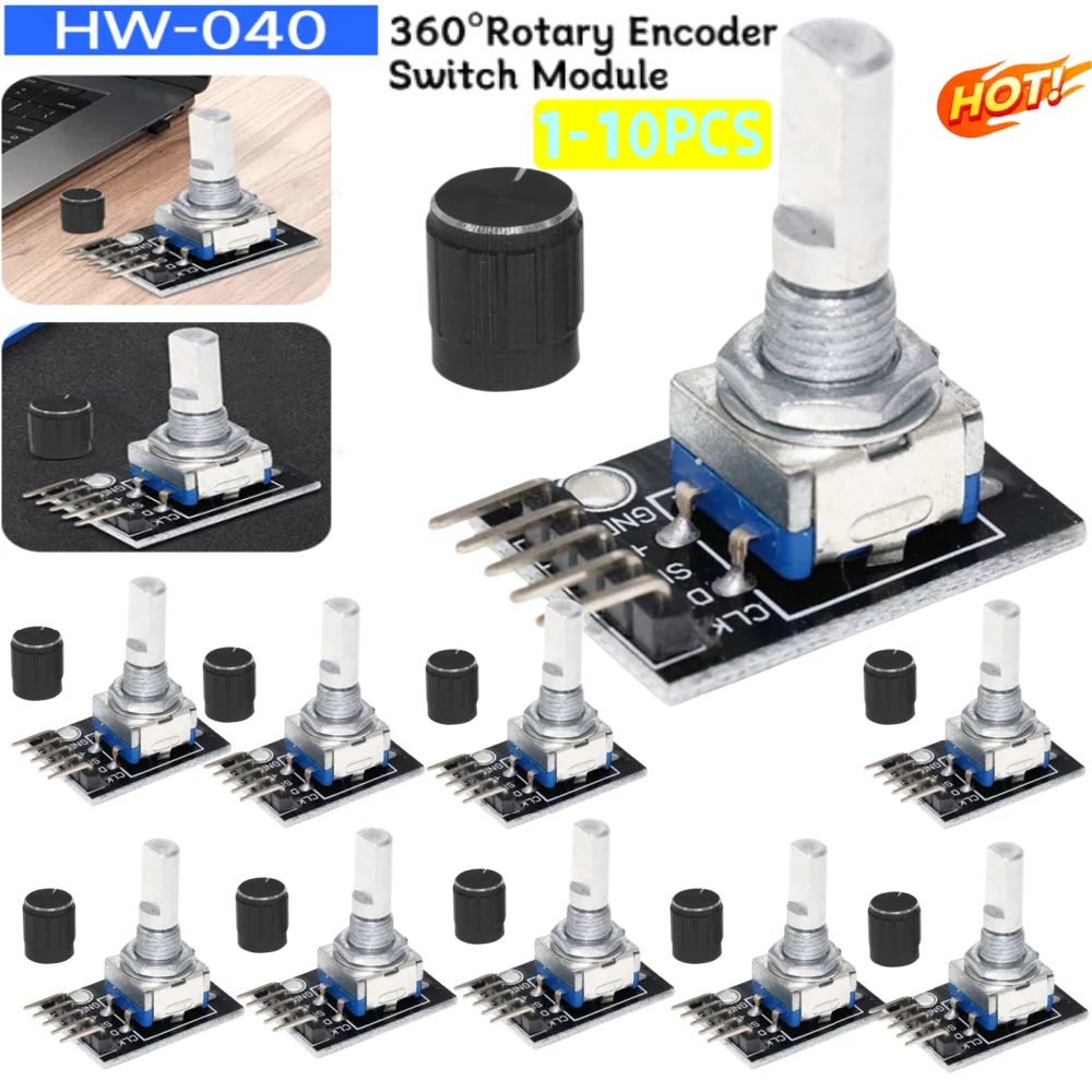 1-10PCS HW-040 360 Degrees Rotary Encoder Module with Knob Cap 5V Brick Sensor Switch Development Board Module for R3 Board