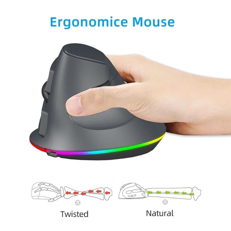 DualModes Wireless Mouse T25 Vertical Ergonomic Quiet Buttons 2.4GHz + BT5.1