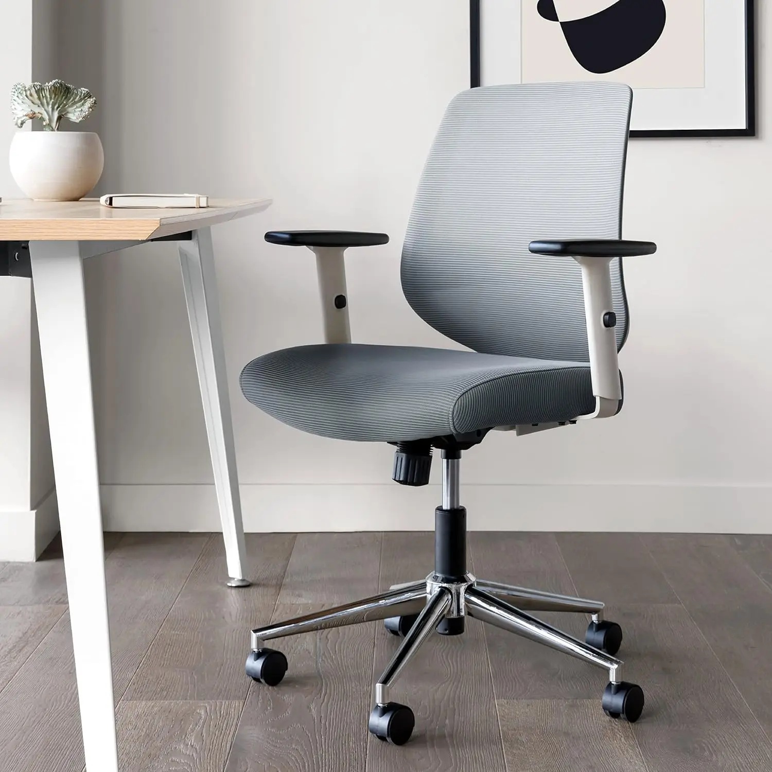 Chair - Computer Office Chair with Swivel, Lumbar Rest, Adjustable Armrests - Stylish Mesh for Comfortable Posture - Slate