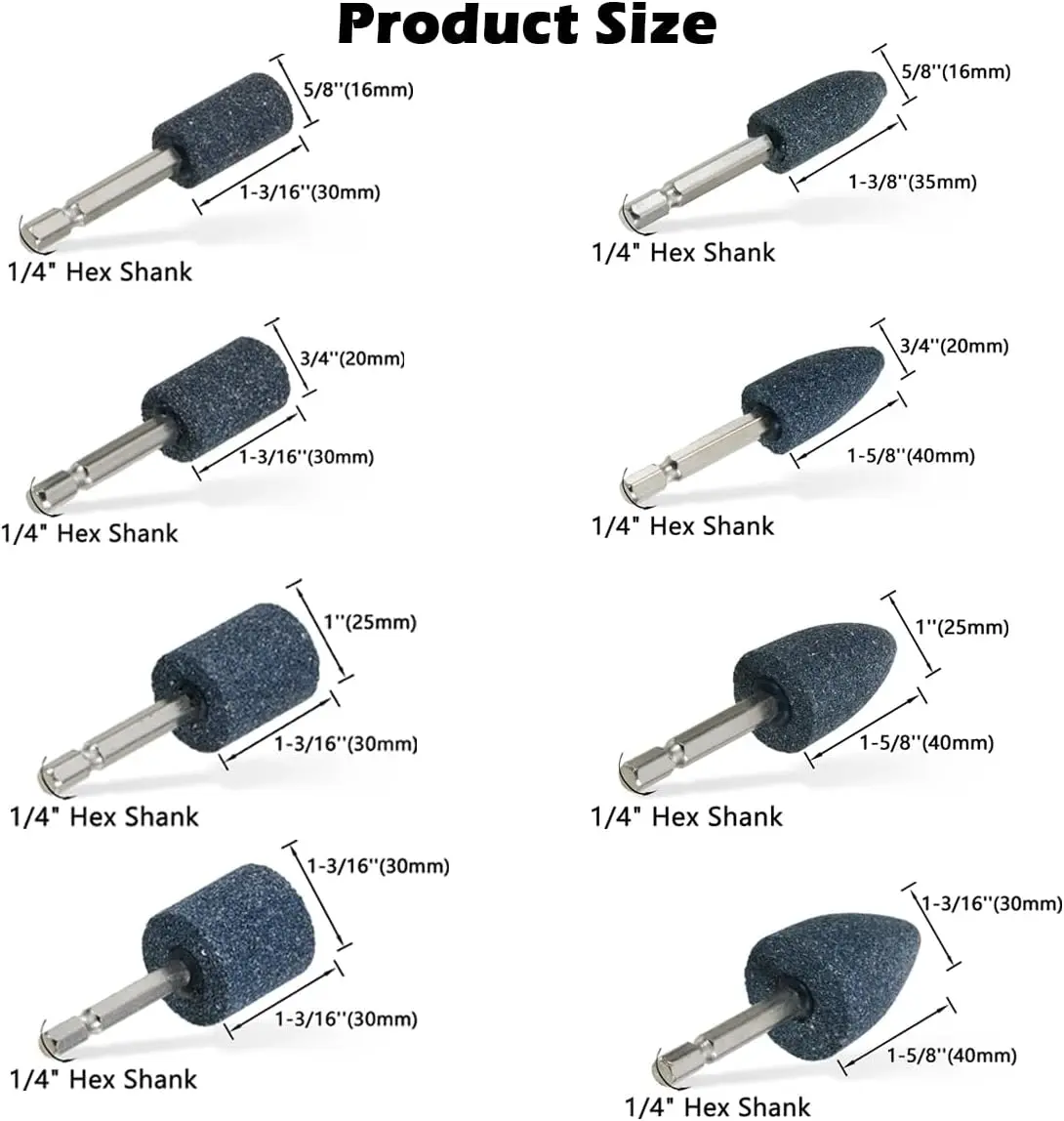8 Pcs Mounted Grinding Stone,1/4