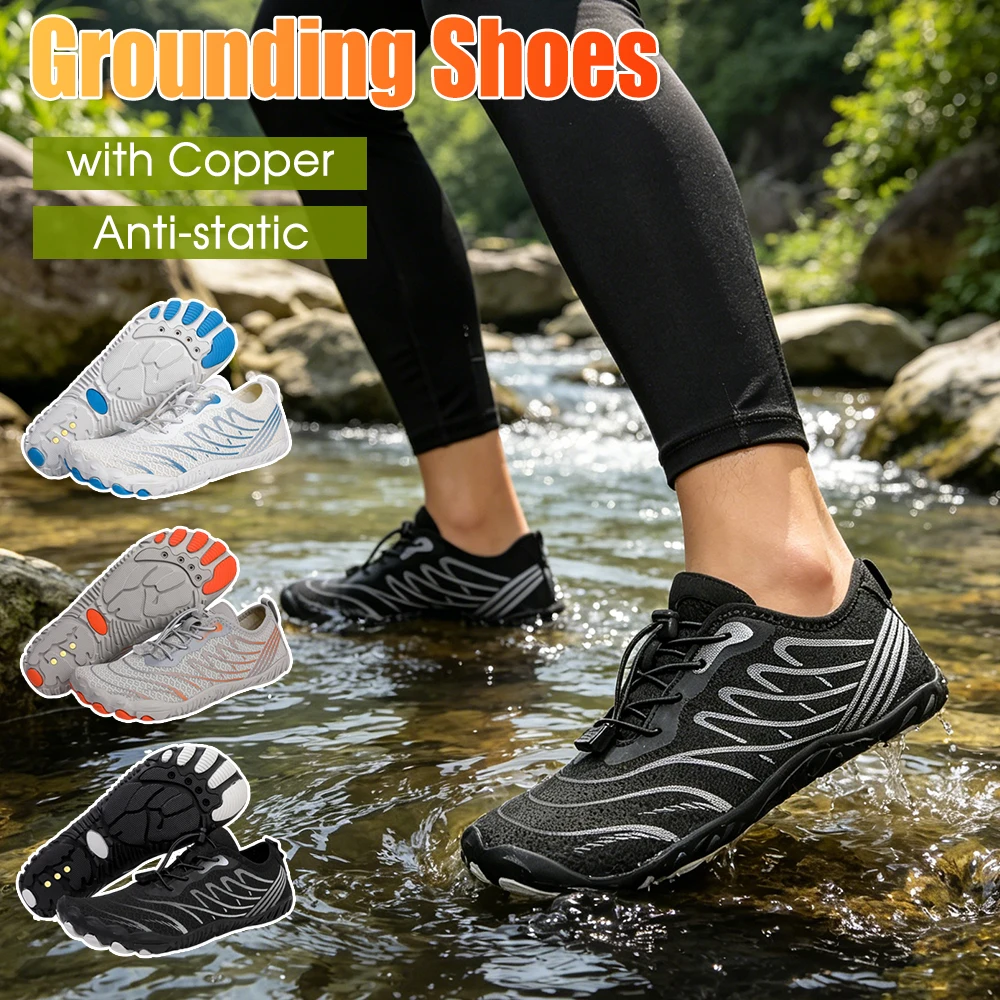 Grounding Shoes with Copper Breathable Aqua Shoes Non Slip Unisex Water Shoes Quick-Dry Lightweight Barefoot Shoes for Men Women