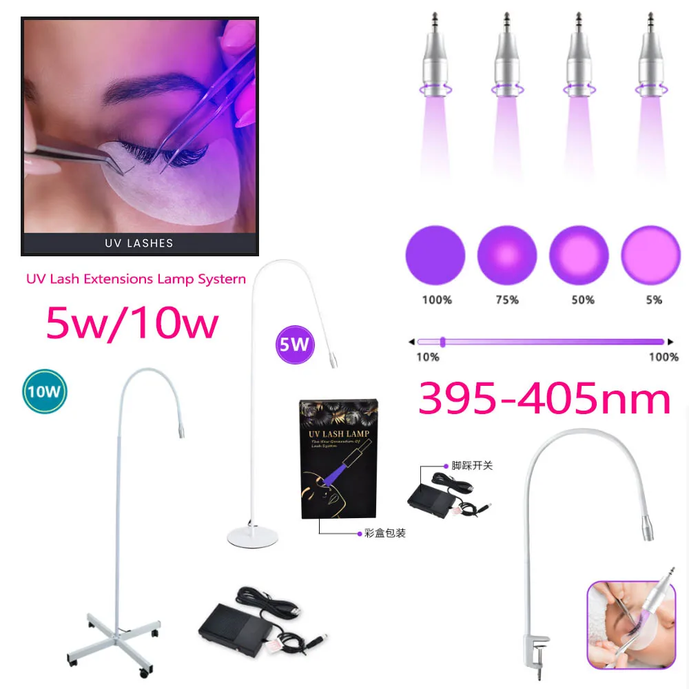 5W/10W UV Curing Lamp With Foot Switch Adjustable Focus Floor Lashes Extension Lamp U-shaped Lamp Purple Light Beauty Tool