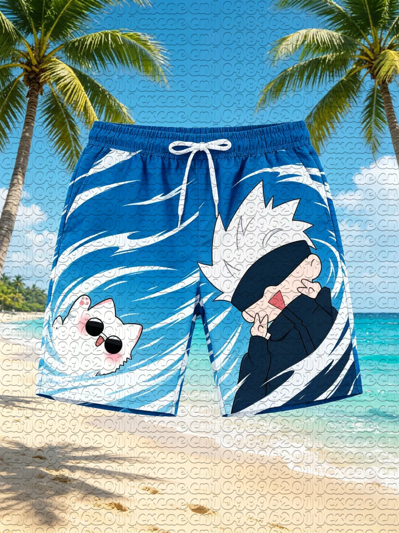 Summer New Manga Jujutsu Kaisen Cute Gojo Cat Tie Dye Print Quick Dry Beach Shorts Unisex Men Women Anime Swim Trunks Y2k - view 2