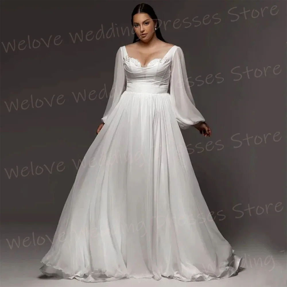 2025 Elegante A-lijn vrouwen Trouwjurken Romantische Sweetheart Aangepaste Bruid Toga Lange Mouwen Lace Up Vestidos Para Mujer