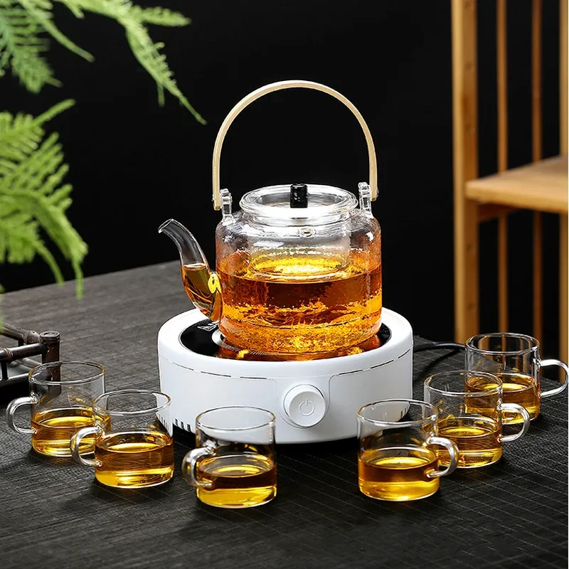 

Transparent Glass Teapot Bamboo Handle Can Be Heated Tea Pot Kettle Glass Bottle Tea Infuser Utensils Home Tea Making Tools