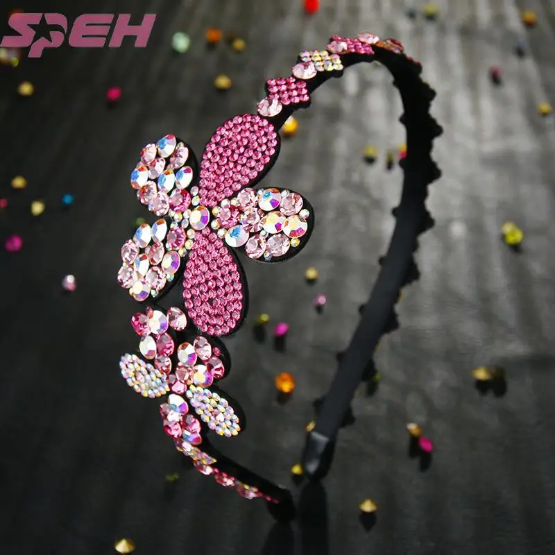 Hair hoops with teeth non-slip wide-side head hoops drill butterfly hair accessories Korean women's hair card Czech