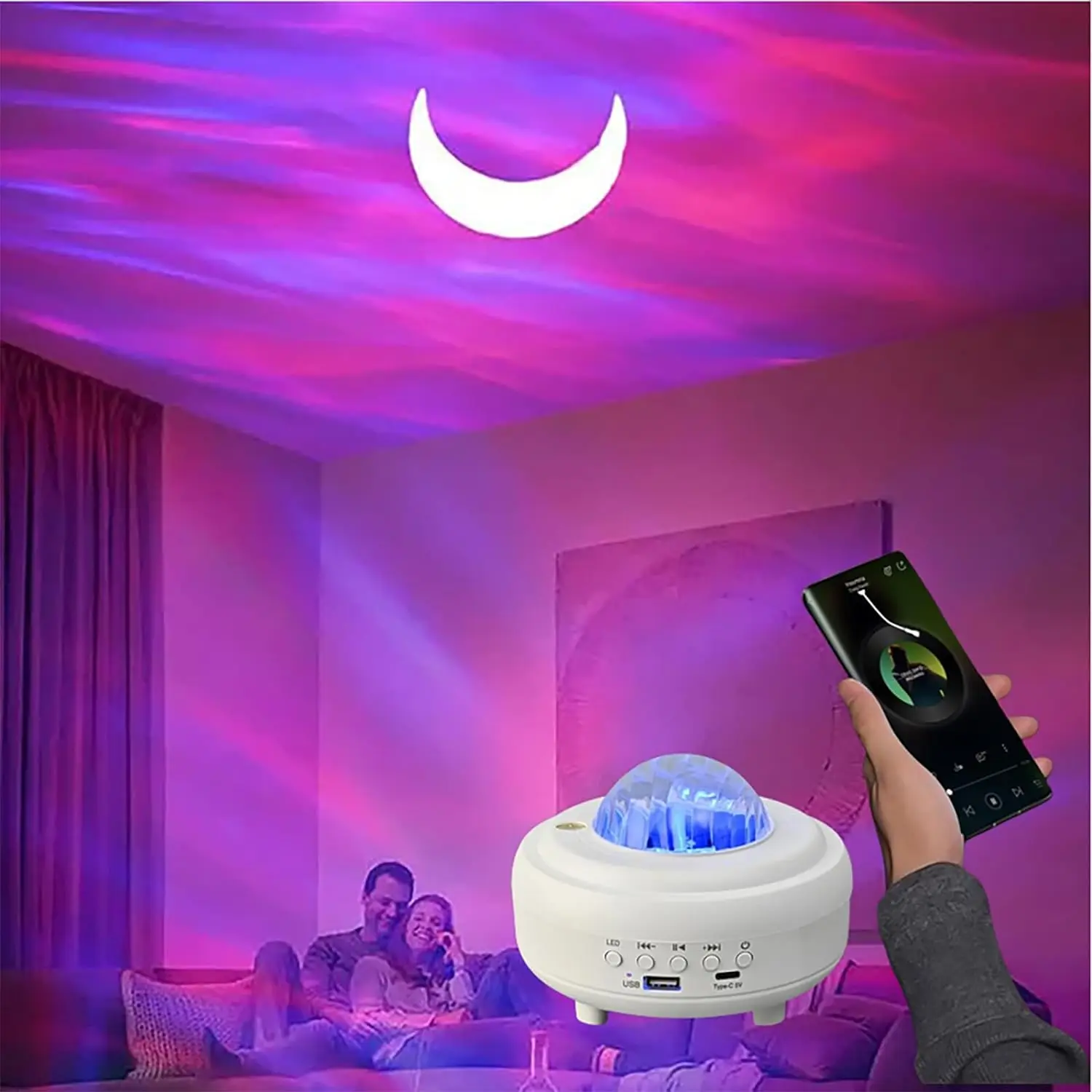 LED Aurora Projector Bluetooth Speaker Ambient Night Light Colorful Starry Sky Galaxy Projection for Bedroom Decoration Kid Gift