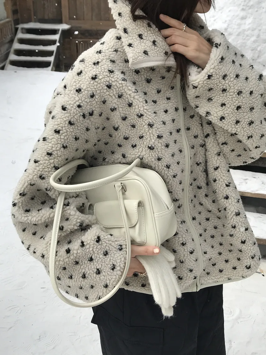 3 farben Herbst Winter 2026 Liebe Zipper Woolen Jacke frauen Casual Lose Lamm Pelz Koreanischen Stil Warme Mantel Weibliche (T2588