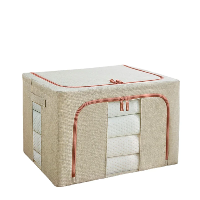 

Storage box for clothes and bedding, foldable cotton and linen fabric, dust-proof and moving organizer with double-sided visor