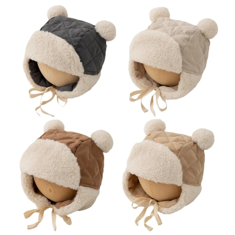 

N80C Toddler Windproof Warm Hat Plush Pom Bonnet Caps Designed for Outdoor Adventure