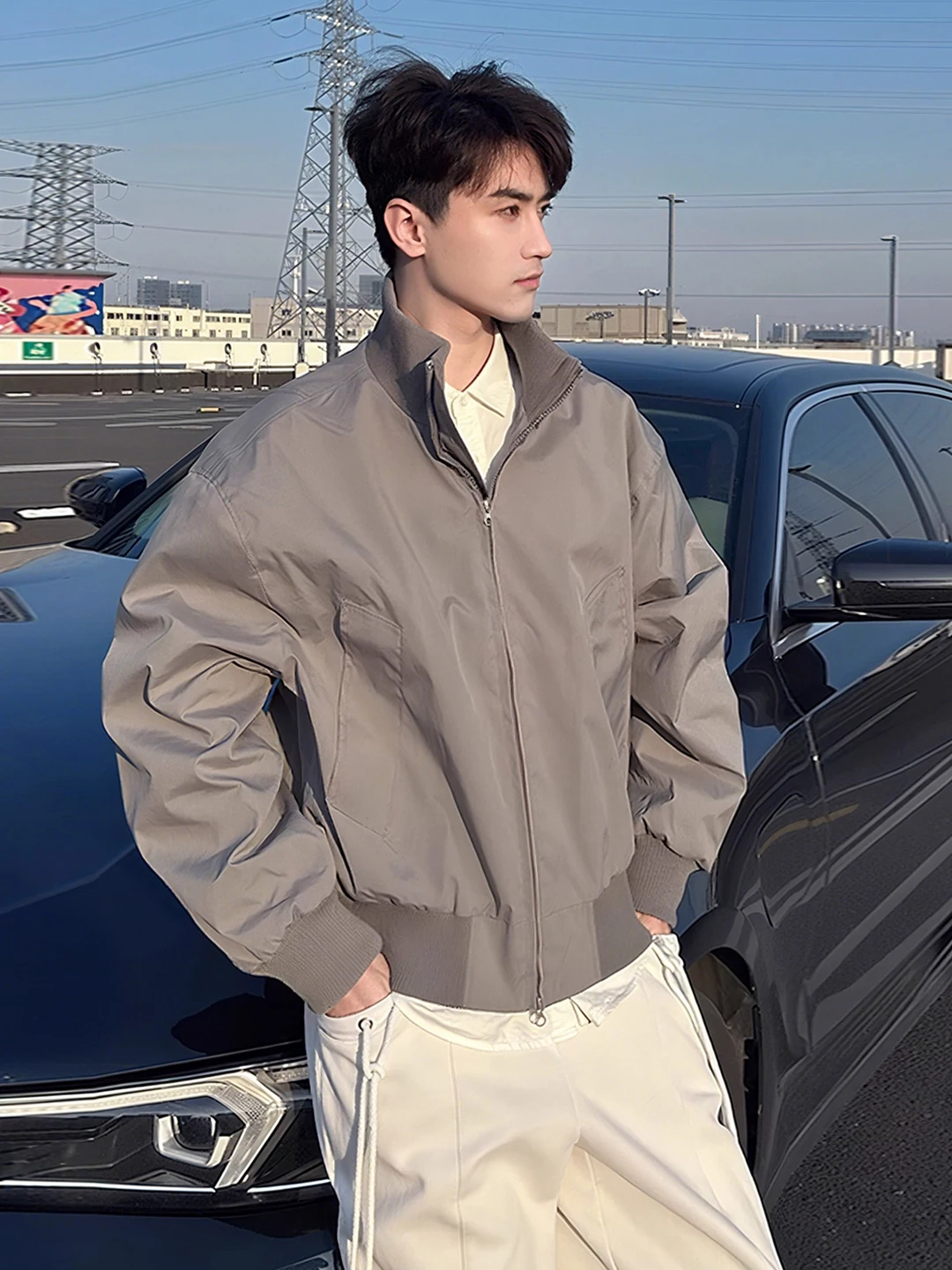 

Мужская рабочая одежда Iyaroom American Sle Jaet с широким воротником, пальто пилота Boxy Ape, весна-осень, высокая чувствительность, застежка-молния Lo...