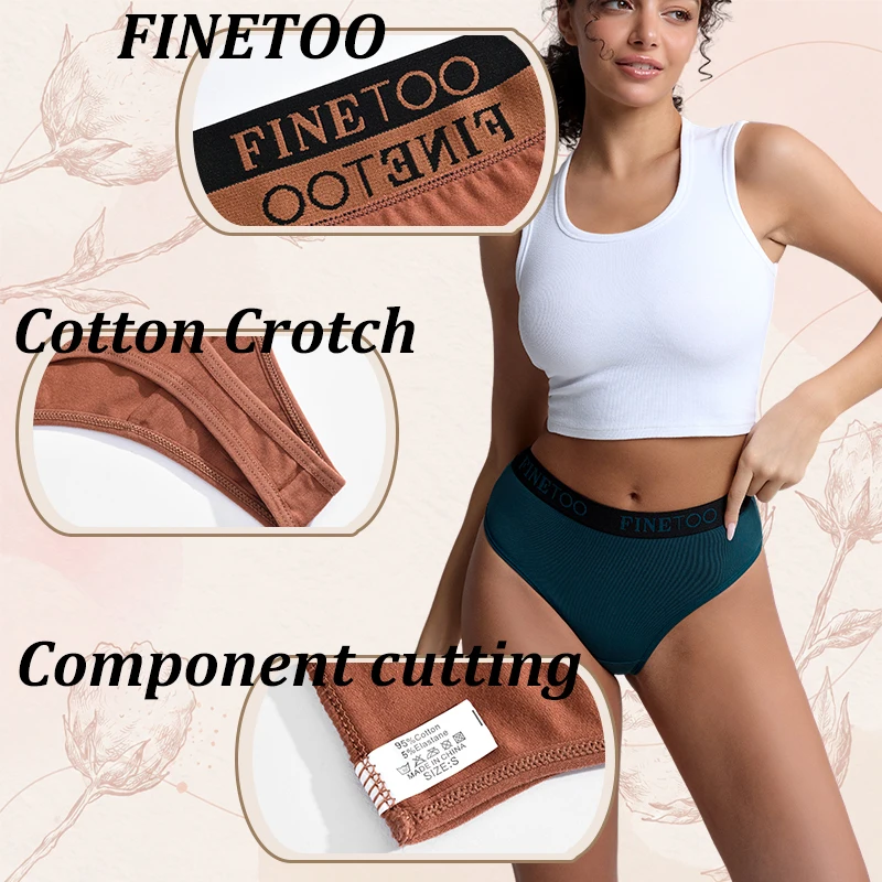 FINETOO 8Pcs Multicolor Women's T‑Back Soft Cotton Thong Logo Printed Underwear Set Stretch Ladies Panties Wide Waistband High Cut Sexy Intimate Lingerie Breathable Cotton Crotch Briefs For Daily Wear S‑XXL New Colors Collection