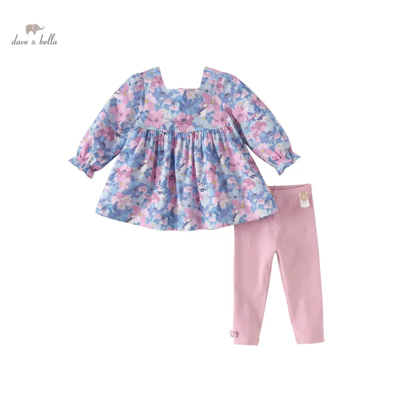 Dave Bella Children Suit 2024 New Spring Girls Two-Piece Comfortable Floral Casual Fashion Cute Sweet Sport Outdoor DB1248668