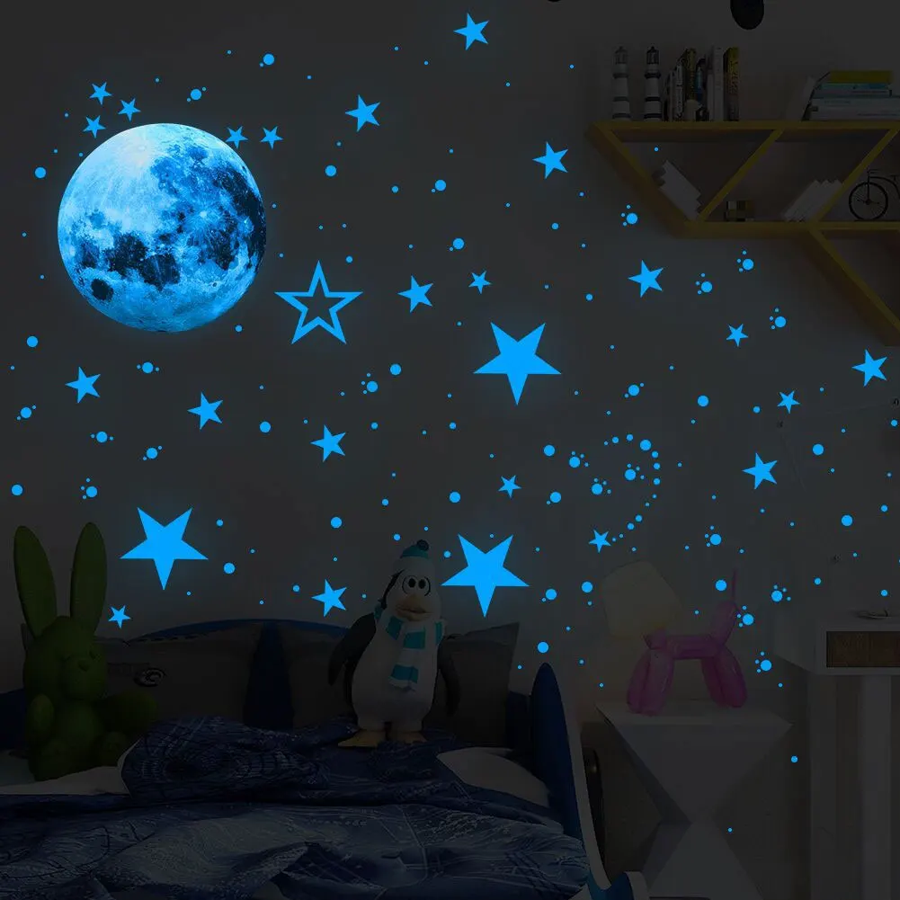 Luminous Moon Stars Wall Stickers for Kids room Bedroom Decor Glow in the dark Earth Wall Decals Noctilucent Stickers Home Decor