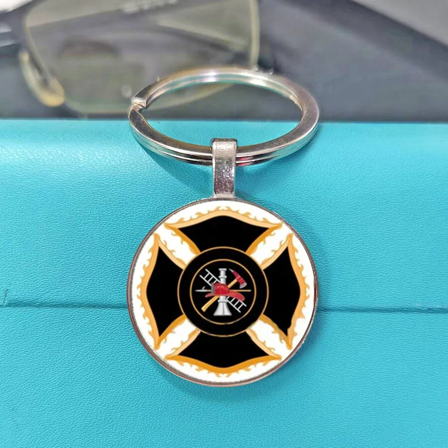 new fashion charm firefighter tools glass key chain DIY handmade