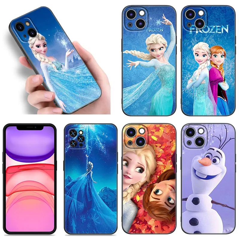 Frozen Elsa Anna Phone Case For Apple iPhone 12 13 Mini 11 14 Pro XS Max 6S 6 7 8 Plus 5S X XR SE 2020 2022 Soft TPU Black Cover