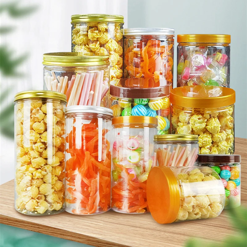 1PC Plastic Packing Bottle PET Clear Empty Seal Bottle Circular Bucket Storage Biscuit Jar Food Grade Sealed Cans Tank Container