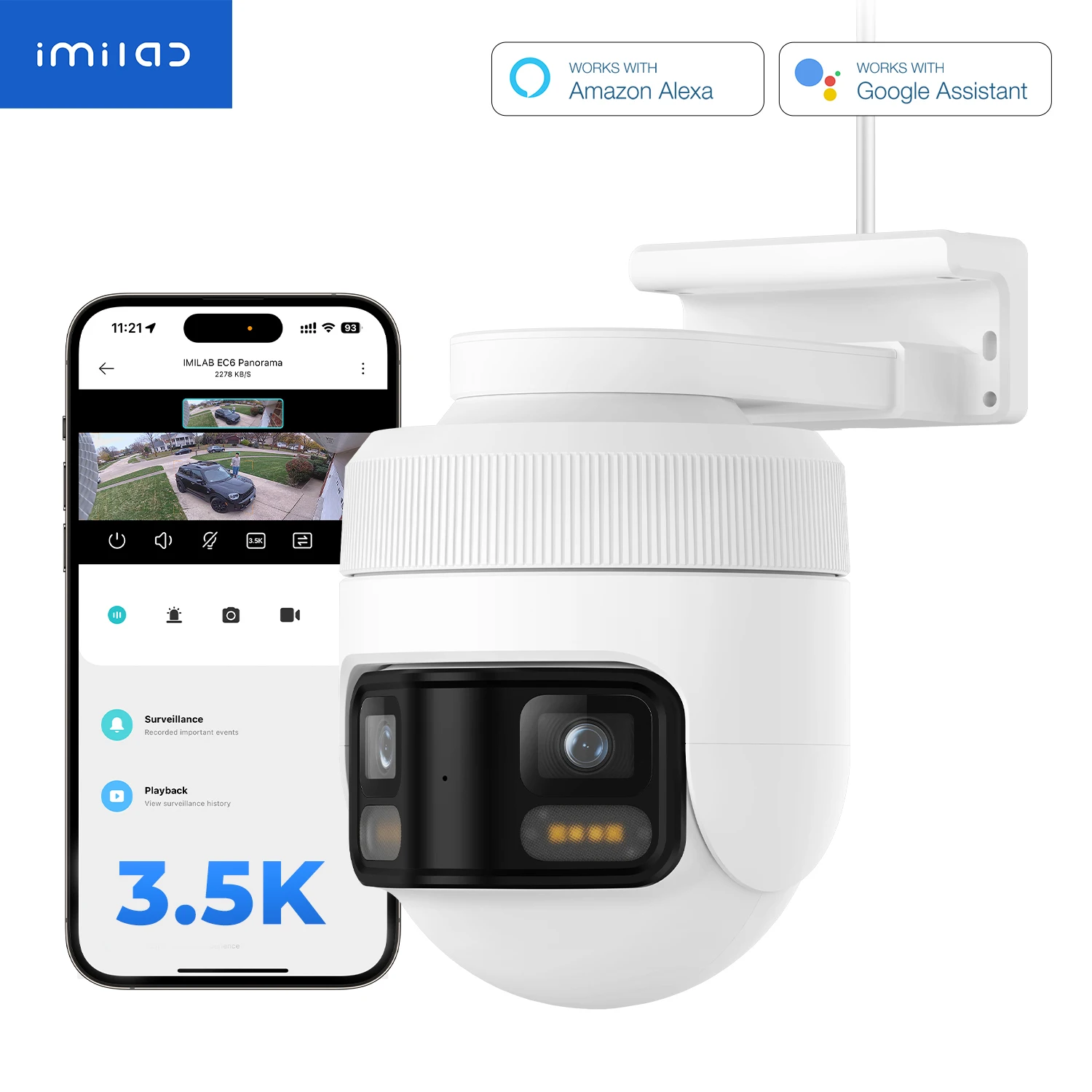 

IMILAB EC6 Panorama WiFi Security Camera 6MP 180° Panorama AI Human Detection PTZ Color Night Vision Compatible with Xiaomi Home