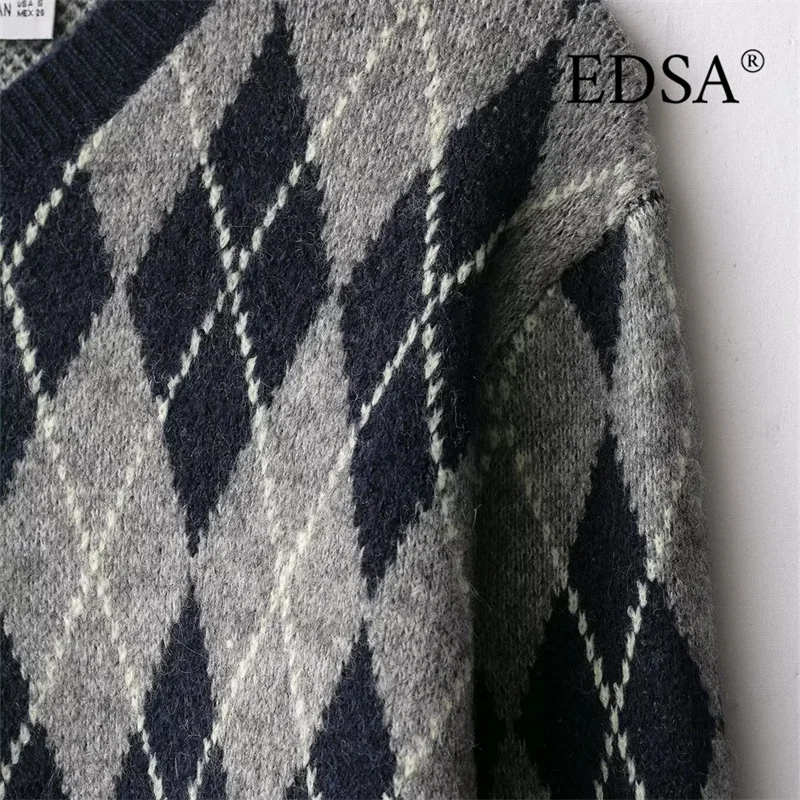 سترة نسائية محبوكة من EDSA بلوفرات برقبة دائرية وأكمام طويلة لخريف وشتاء ملابس علوية نسائية غير رسمية #4