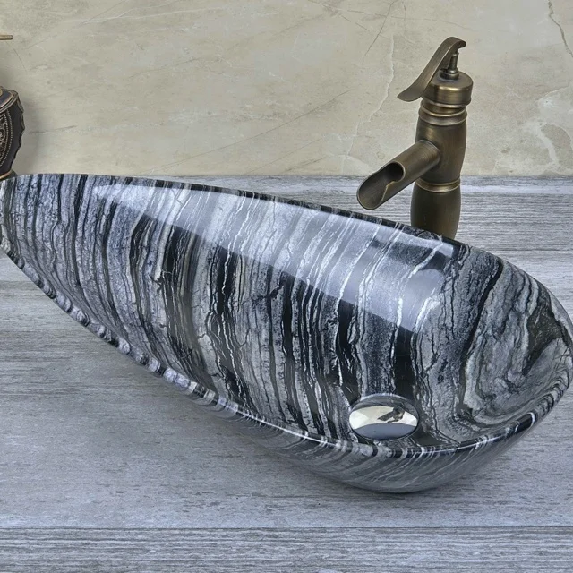 Hot Sale Modern Vessel Water-drop Shape Natural Stone Basin Bathroom Natural Stone Basin Bathroom Eco-Friendly Marble Sink