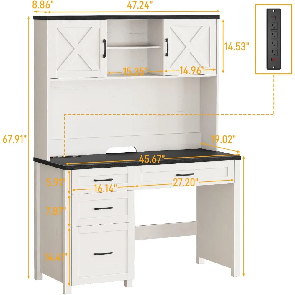 مكتب تنفيذي مزود بخزانة، و4 أدراج، وإضاءة LED، وخزانة تخزين، وأدراج الملفات، ومحطة شحن