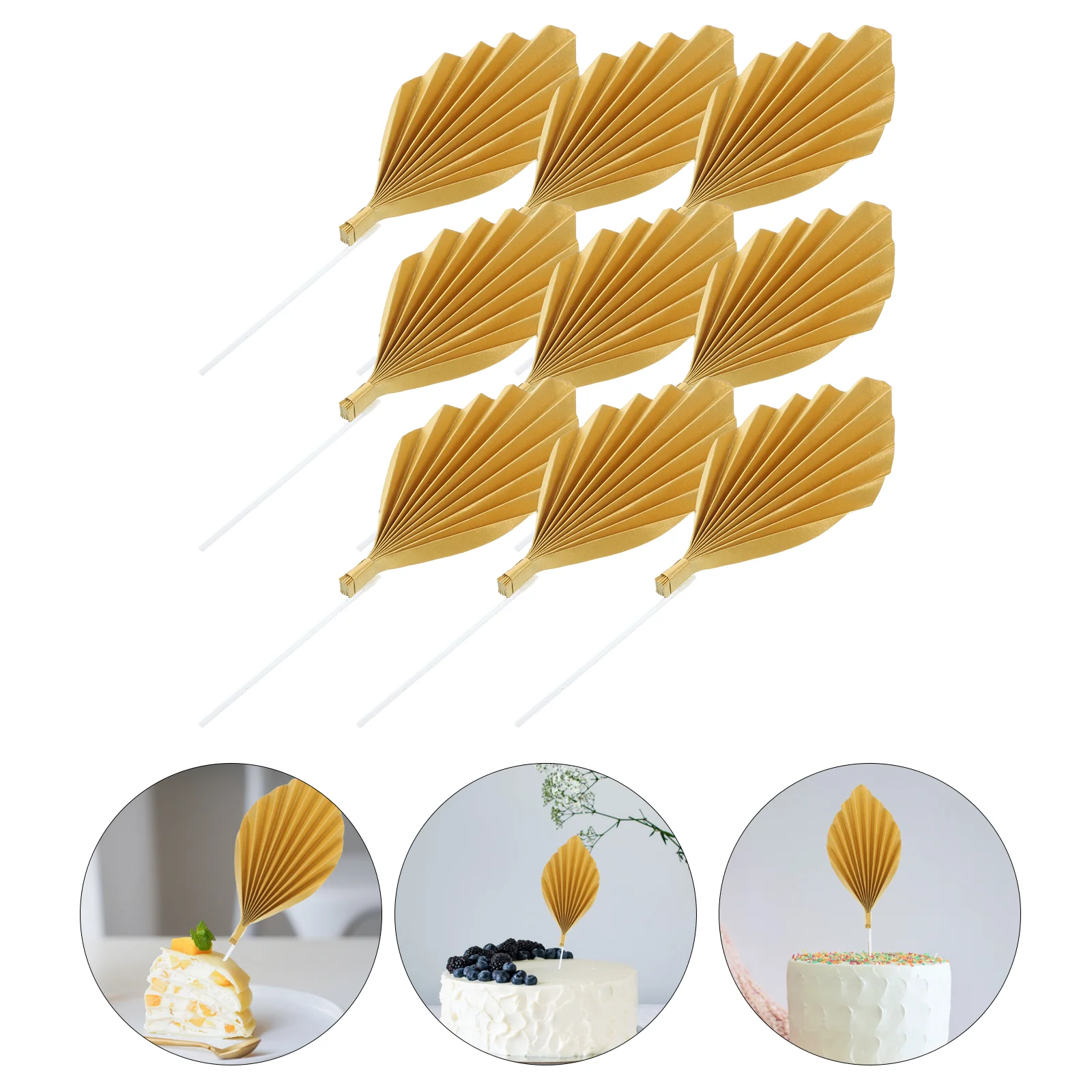 12 Pcs Cake Decoration Flags Leaves Cake Decorations Paper Fan Decor Gold Tropical Bohemian Cake Supplies Festive Party - Image 3