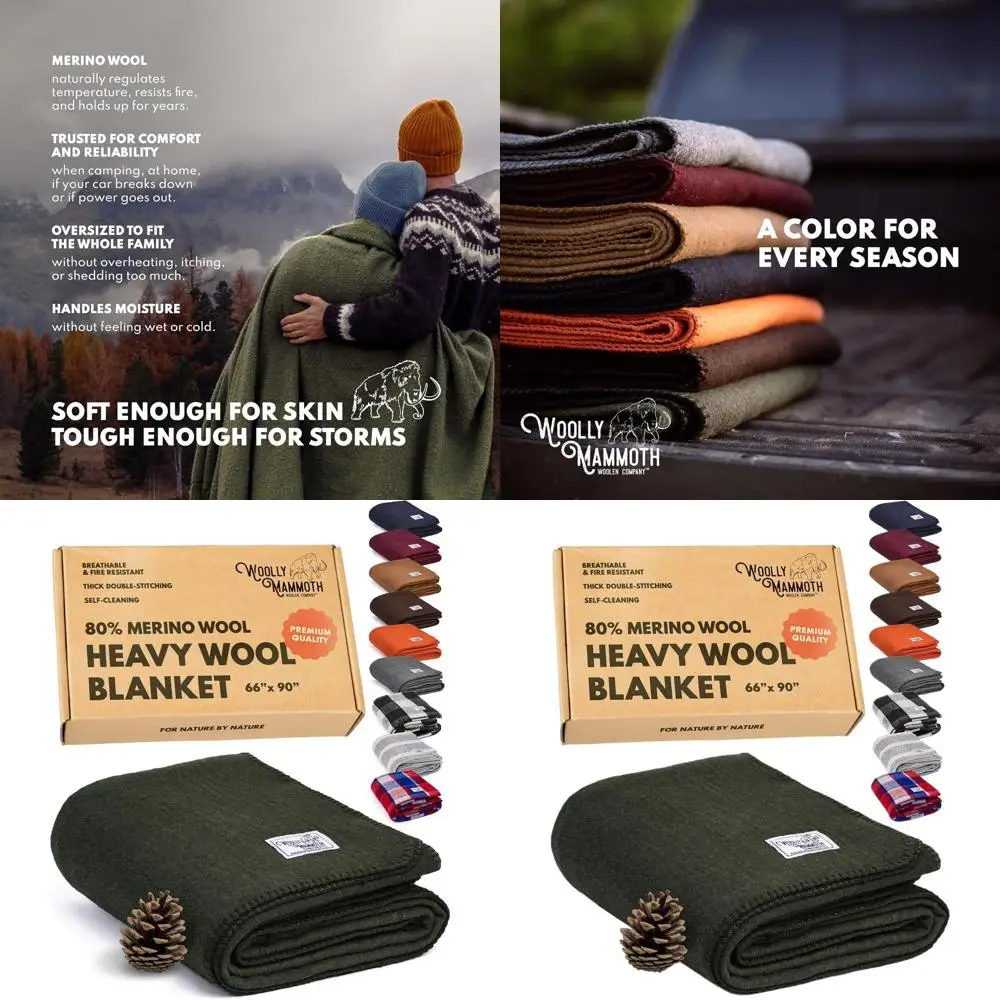 

66 x 90 Merino Wool Camping Blanket, Moss Green, 80% Wool for Cold Weather Outdoor Adventures