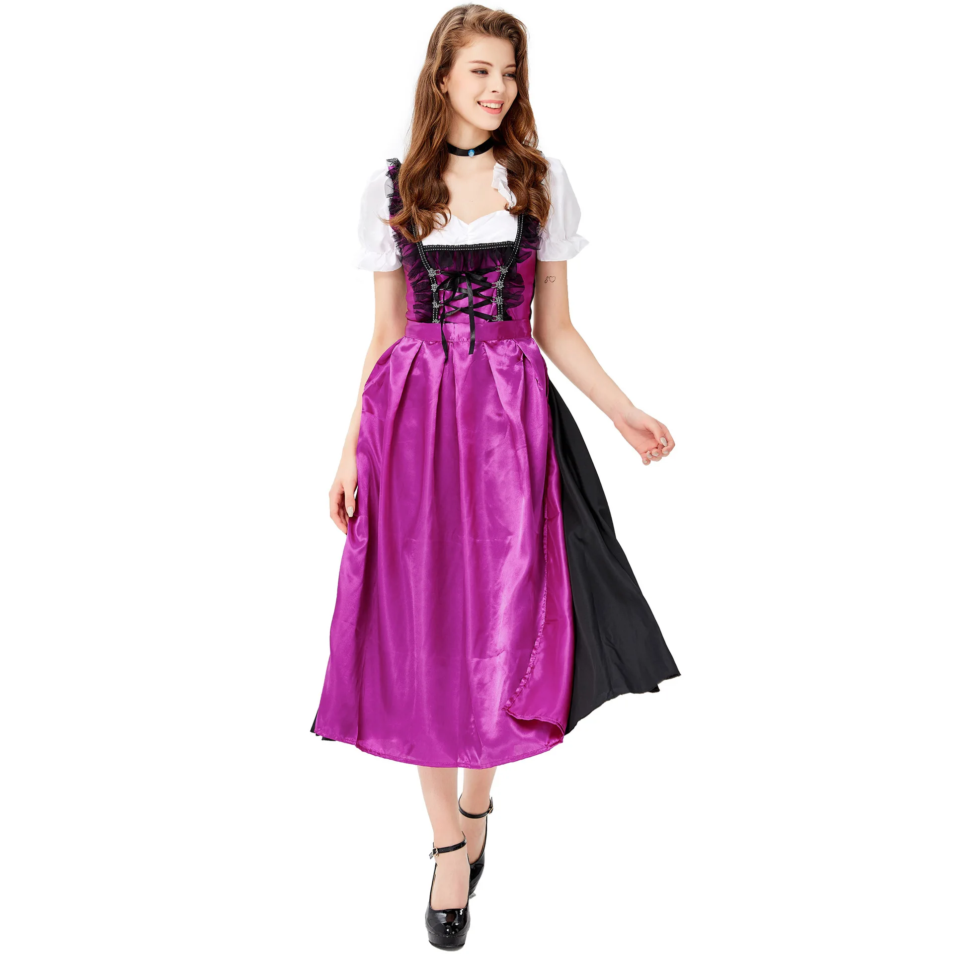 Oktoberfest Bier Meisje Dirndl Jurk En Schort Vrouwen Duits Bavarian Kostuum Meid Cosplay Kostuum Carnaval Halloween Feestjurk