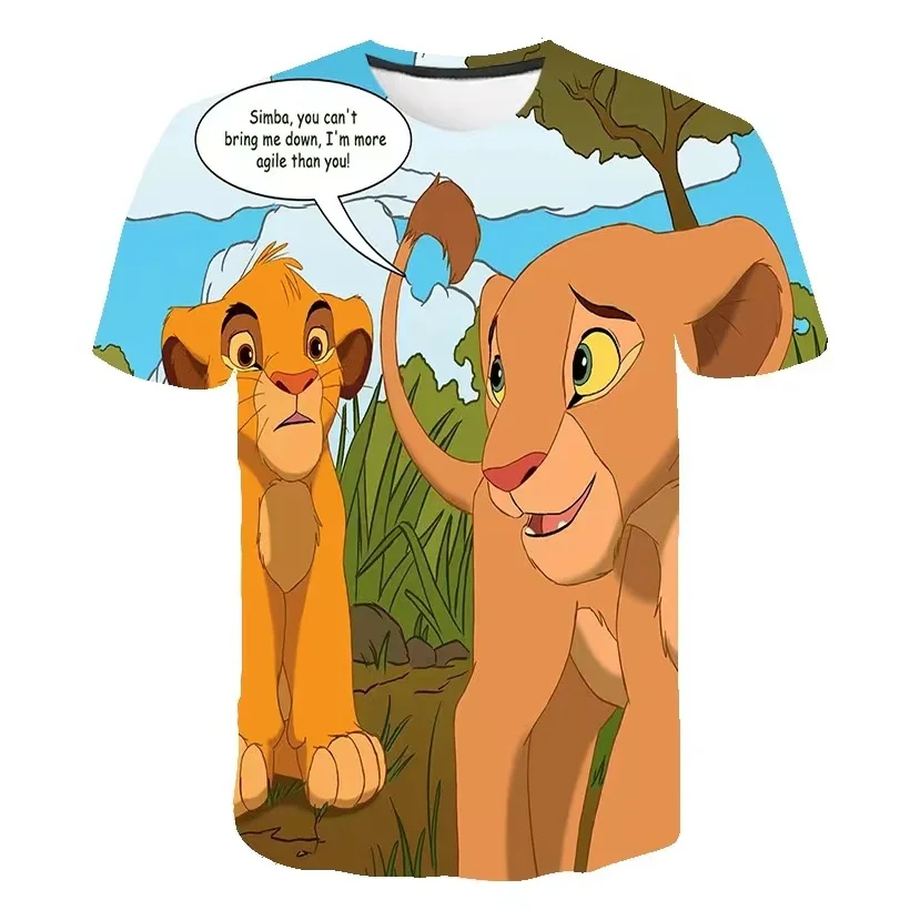 Disney Buzz Lightyear Simba The Lion King Cartoon Animation Fashion Childrens Printed T-shirt Energetic Short-sleeved Boys Girls