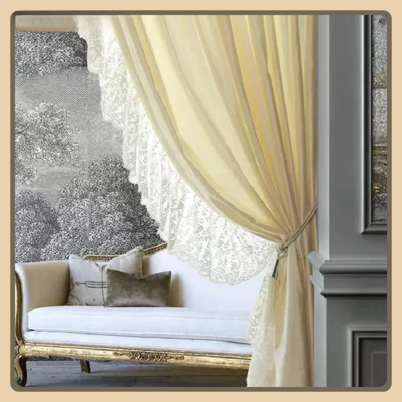 

New Curtains for Living Dining Room Bedroom French Retro Simple and Versatile Cream Beige Window Curtain Room Decor Romantic