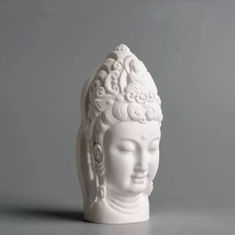 Guanyin Bodhisattva Face Sculpture - Classic Plaster Goddess of Mercy Art, Zen Altar Centerpiece & Home Desktop Decor