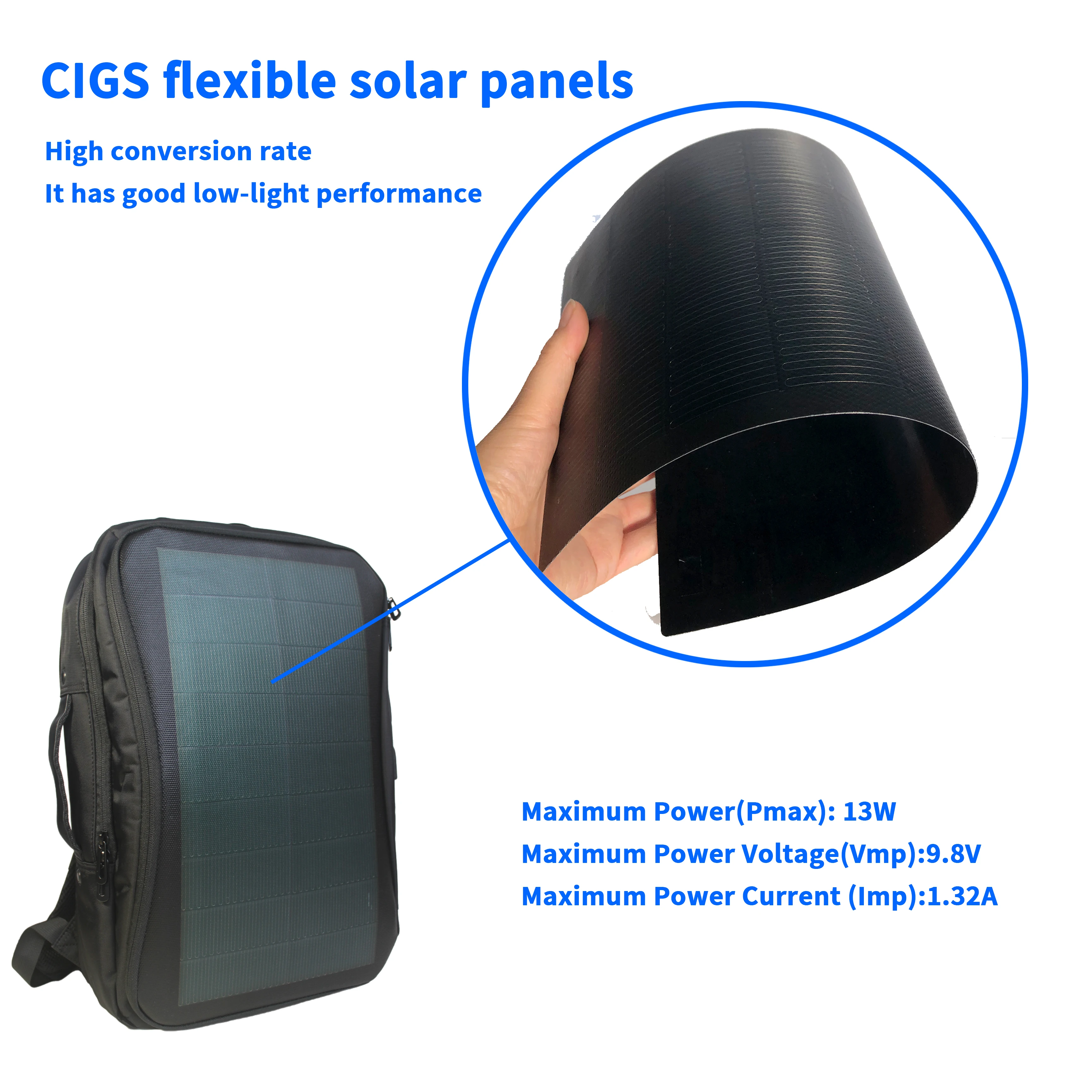 Flexible solar cell backpack 2